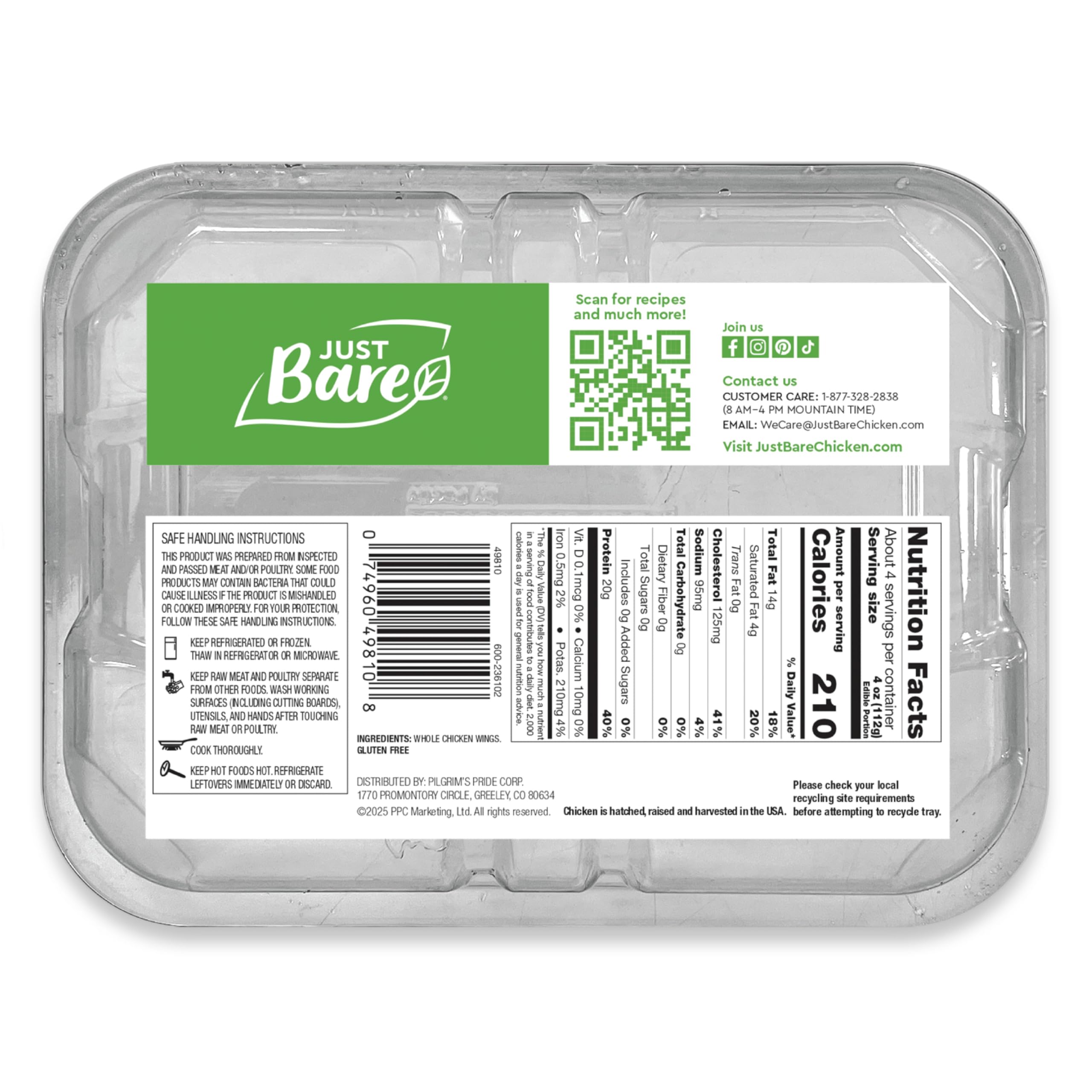 Just Bare All Natural Fresh Chicken Whole Wings Antibiotic Free Bone-In 1 375 LB — view 3