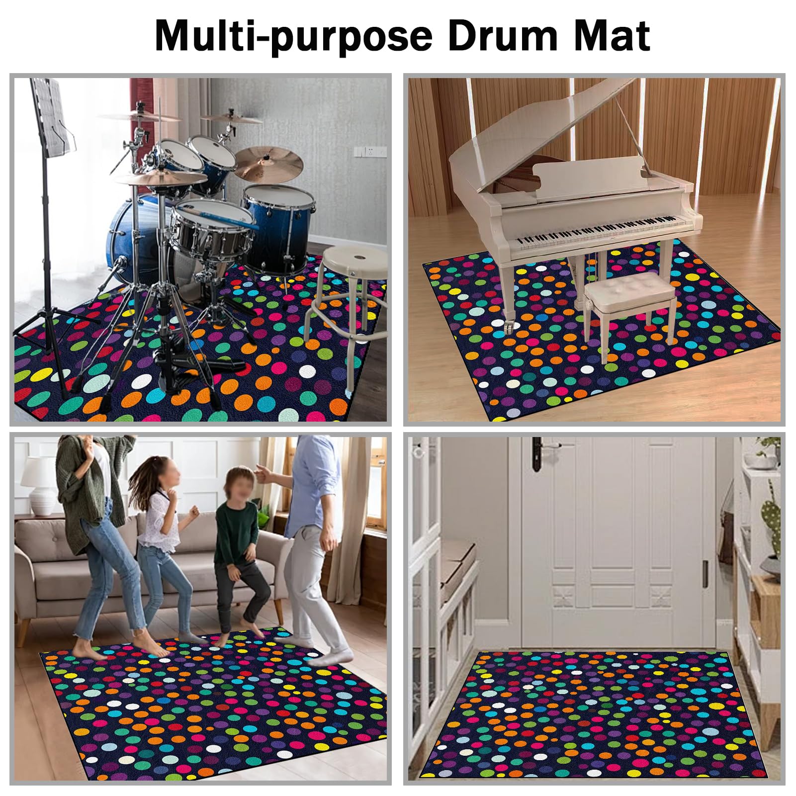 Tappetino per Batteria Acustica 230 x 200 cm Tappeto Batteria Elettronica Antiscivolo Tappeto a Tamburo Insonorizzato Tappeto Drum Carpet, per Rullante Grancassa Batteria Jazz e Strumenti Musicali