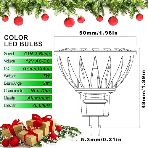 Miniatura 2 de ALIDE Bombillas LED verdes MR16 GU5.3 de 5 W, 20 W, 35 W, 50 W, equivalente a halógeno, 12 V de bajo voltaje MR16, focos LED verdes para paisajes al