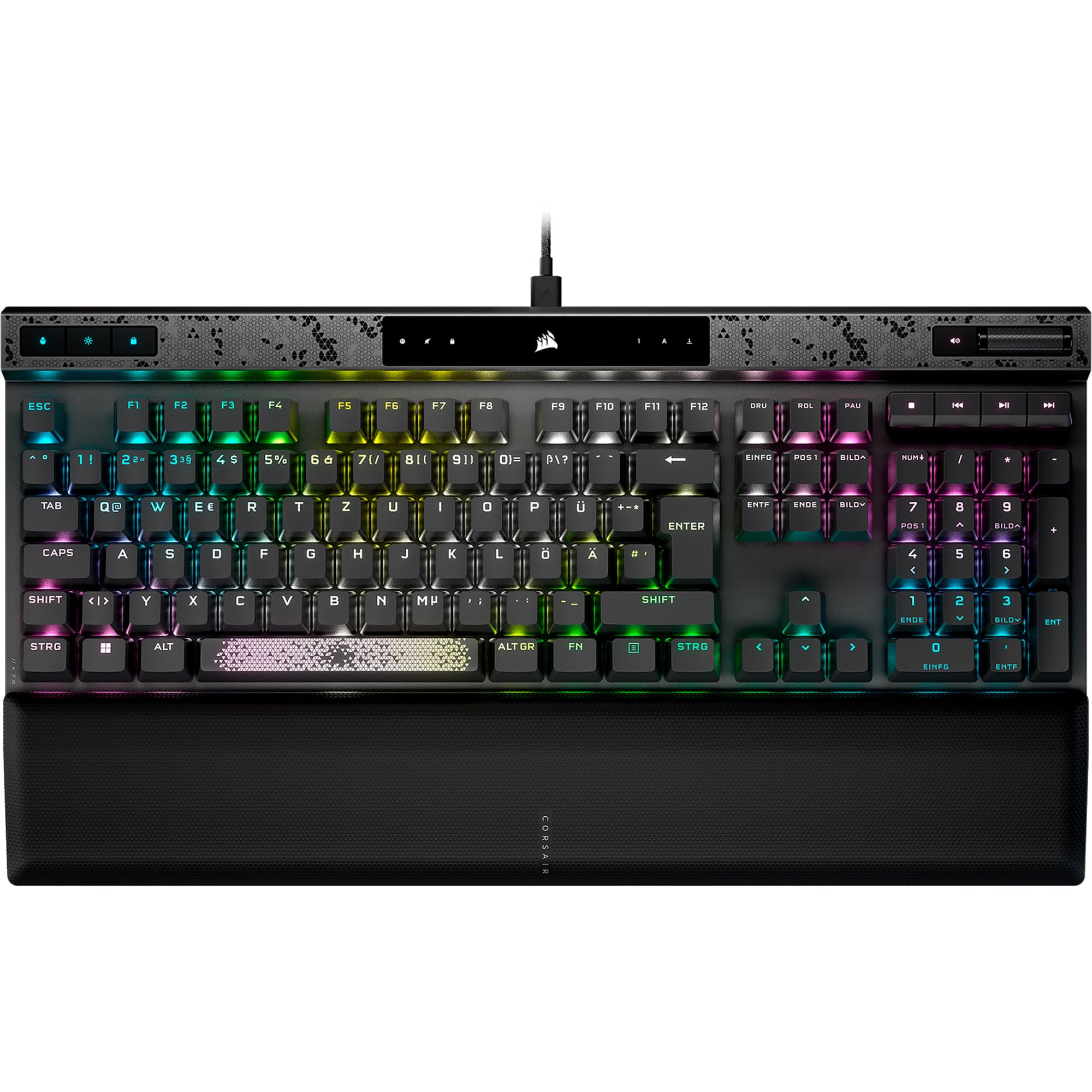 Corsair K70 MAX RGB Teclado mecánico magnético con Cable - Interruptores MGX Ajustables - Tapones de Teclas PBT de Doble Disparo - Compatible con iCUE - PC, PS5, PS4, Xbox - QWERTZ DE - Gris Acero