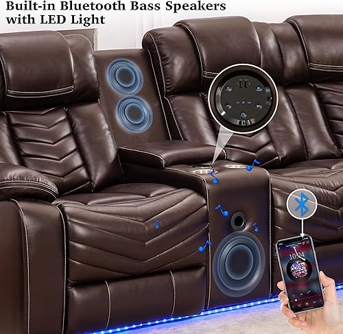 Miniatura 4 de ELIASER Sofá reclinable seccional eléctrico para sala de estar de piel sintética sofá reclinable de esquina con luces LED consolas de almacenamiento