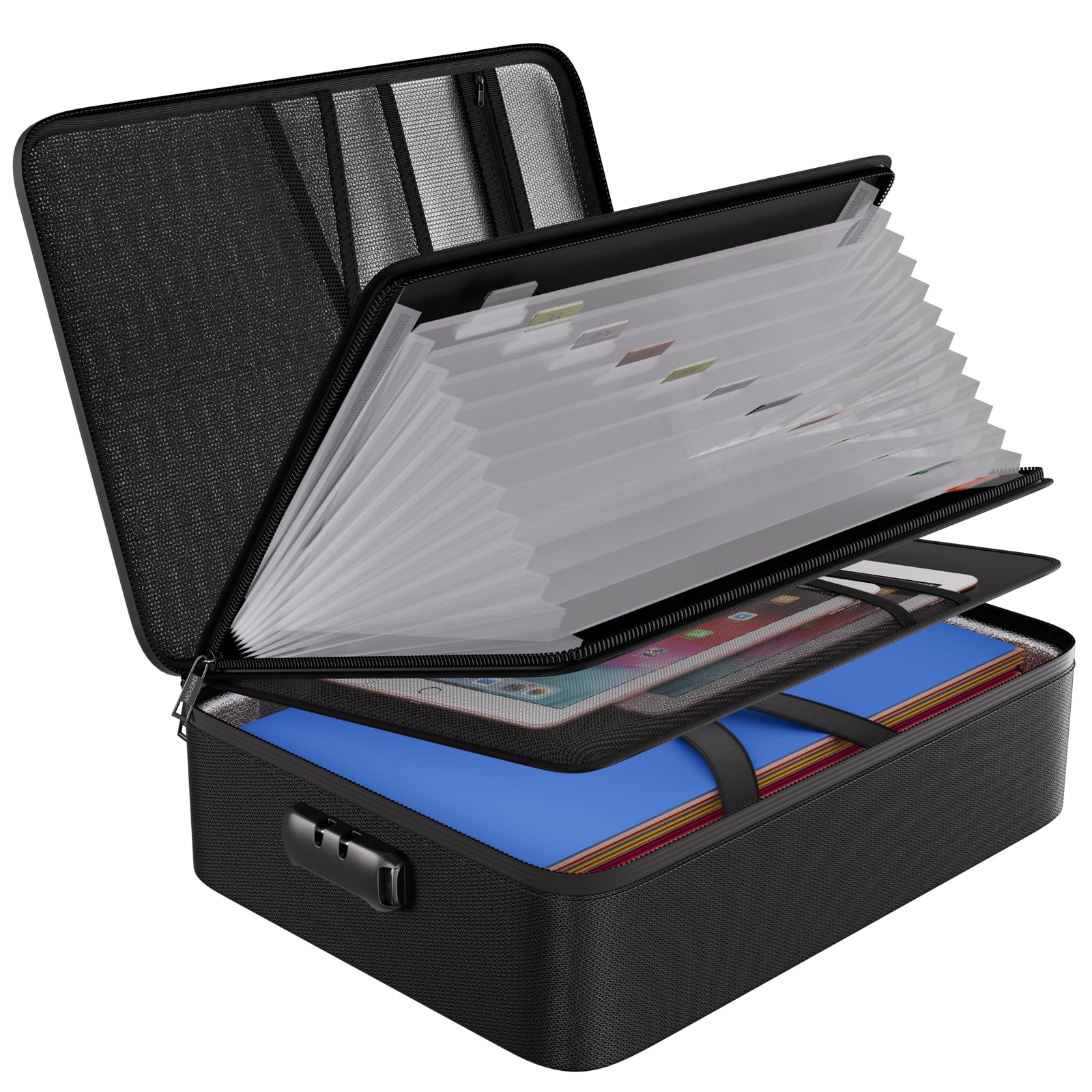 ENGPOW File Organizer Bag with 13 Pocket Accordion File Folder, Fireproof Document Organizer with Lock& Labels,Multi-Layer Portable Home Travel Safe Storage Box for Important Documents,Files and More