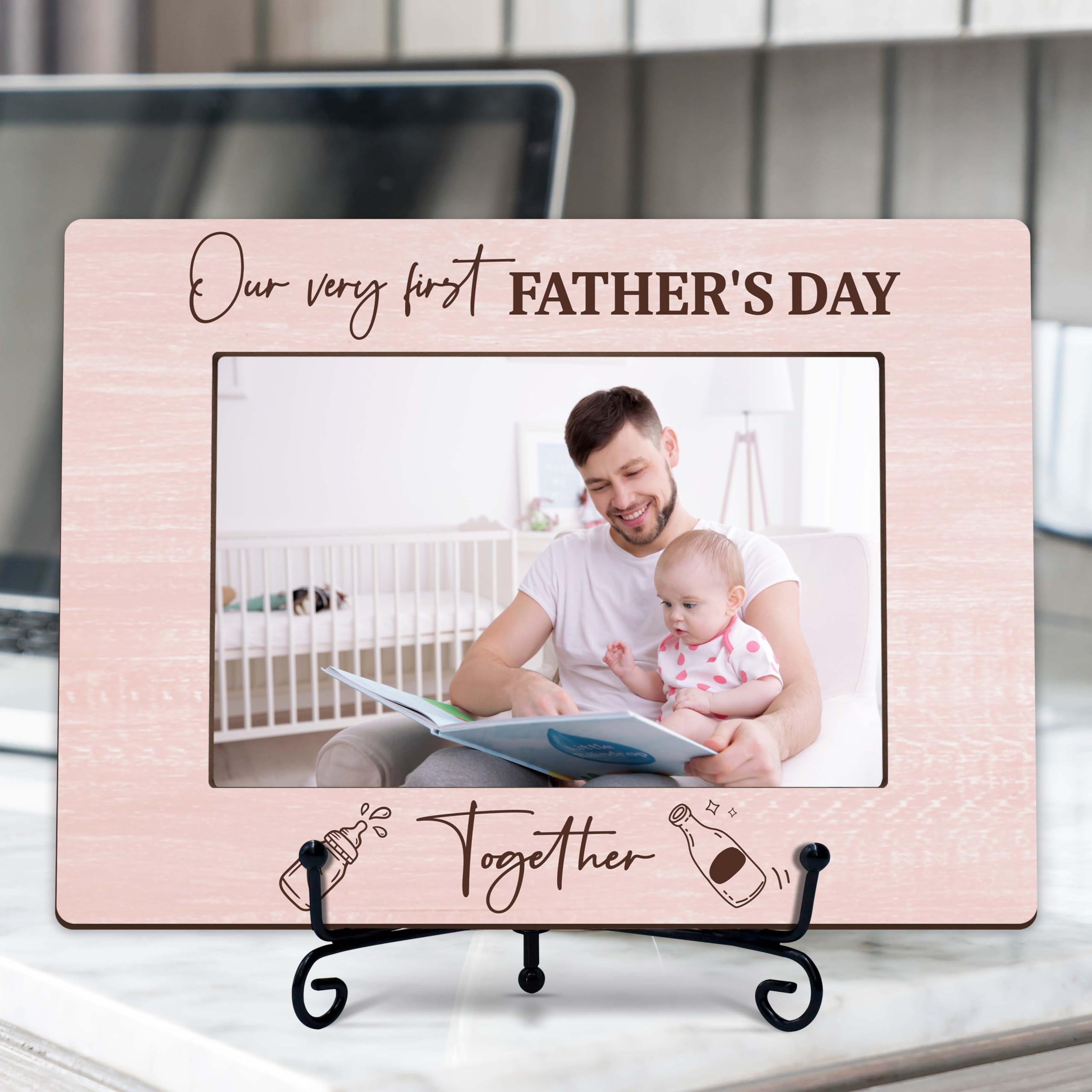 Gsauto First Fathers Day Picture Frames, 1st Father's Day Photo Frame Gift from Wife Daughter Son, Gifts for New Dad & Baby Together, Fit 4x6 Pictures