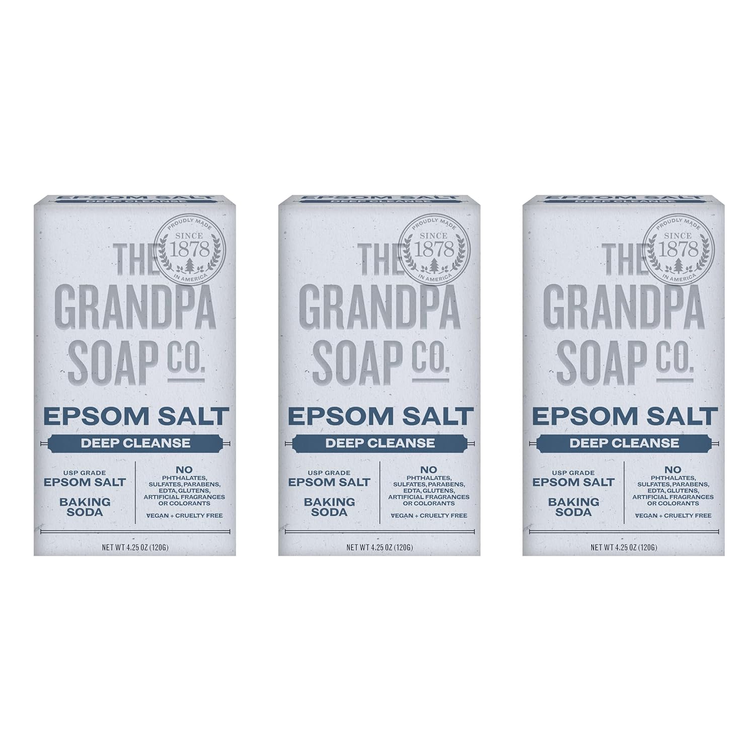 The Grandpa Soap Company Epsom Salt Bar Soap - Deep Cleansing Soap, Made with Epsom Salt and Baking Soda, Removes Dirt Grease and Grime, Vegan, For Face and Body, 4.25 Oz, 6 Pack