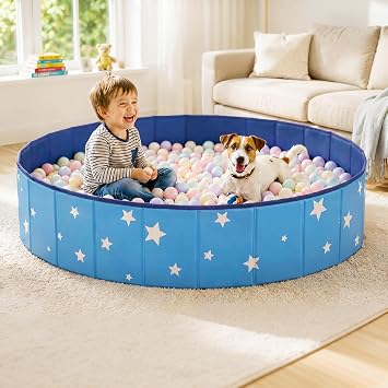 47in Extra Large Dog Ball Pit Foldable Pet Playpen Ball Pool for Large Dogs, Puppies and Cats, Indoor Outdoor Playpen Balls Not Included Blue