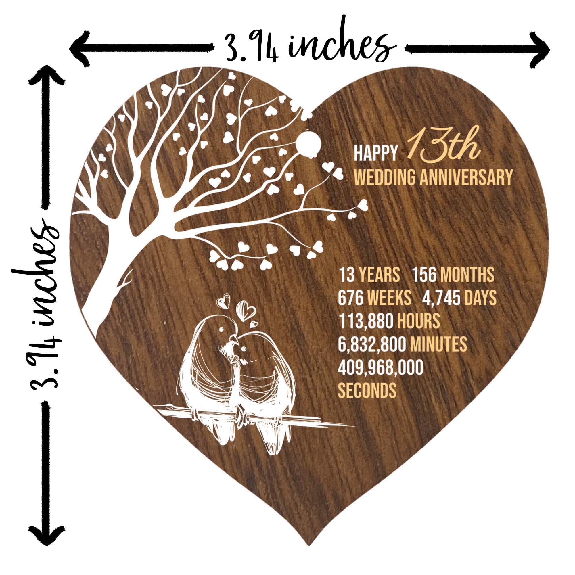 13th Wedding Anniversary Wooden Heart Plaque, Dark Wood Sign Keepsake, Celebrate Lace Anniversary Wife Husband Boyfriend Girlfriend, Plaque with Quotes Gifts from the Kids — view 6