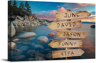 North Lake Tahoe Sunset Multi Names Custom Canvas/Photo Prints with Family's Names Couple's Names Special Date on it,Perfect Present for Anniversary,Wedding,Birthday,Holidays