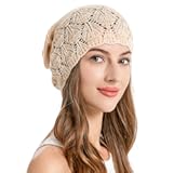 Crochet Slouchy Beanie for Women Soft Lightweight Skull Cap Cutout Stretch Knit Hat