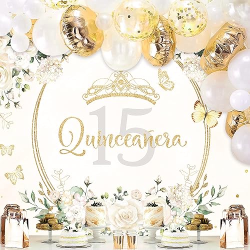 Miniatura 5 de Homewelle Telón de fondo de quinceañera de 7 pulgadas de ancho x 5 pies de alto, tela de poliéster Mis membrillo de 15 años, suministros para