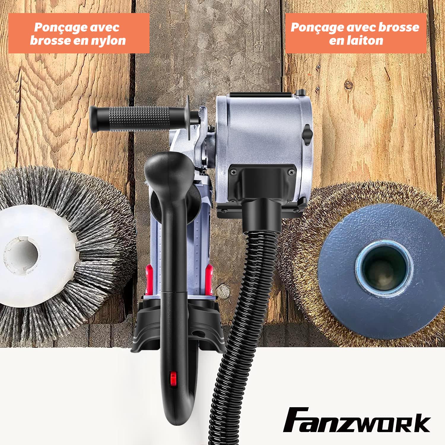 FANZWORK V2 Rénovateur Extérieur 1500 W, Satiniermaschine/Ponceuse Satinatrice avec Variateur de Vitesse et Brosse Métallique