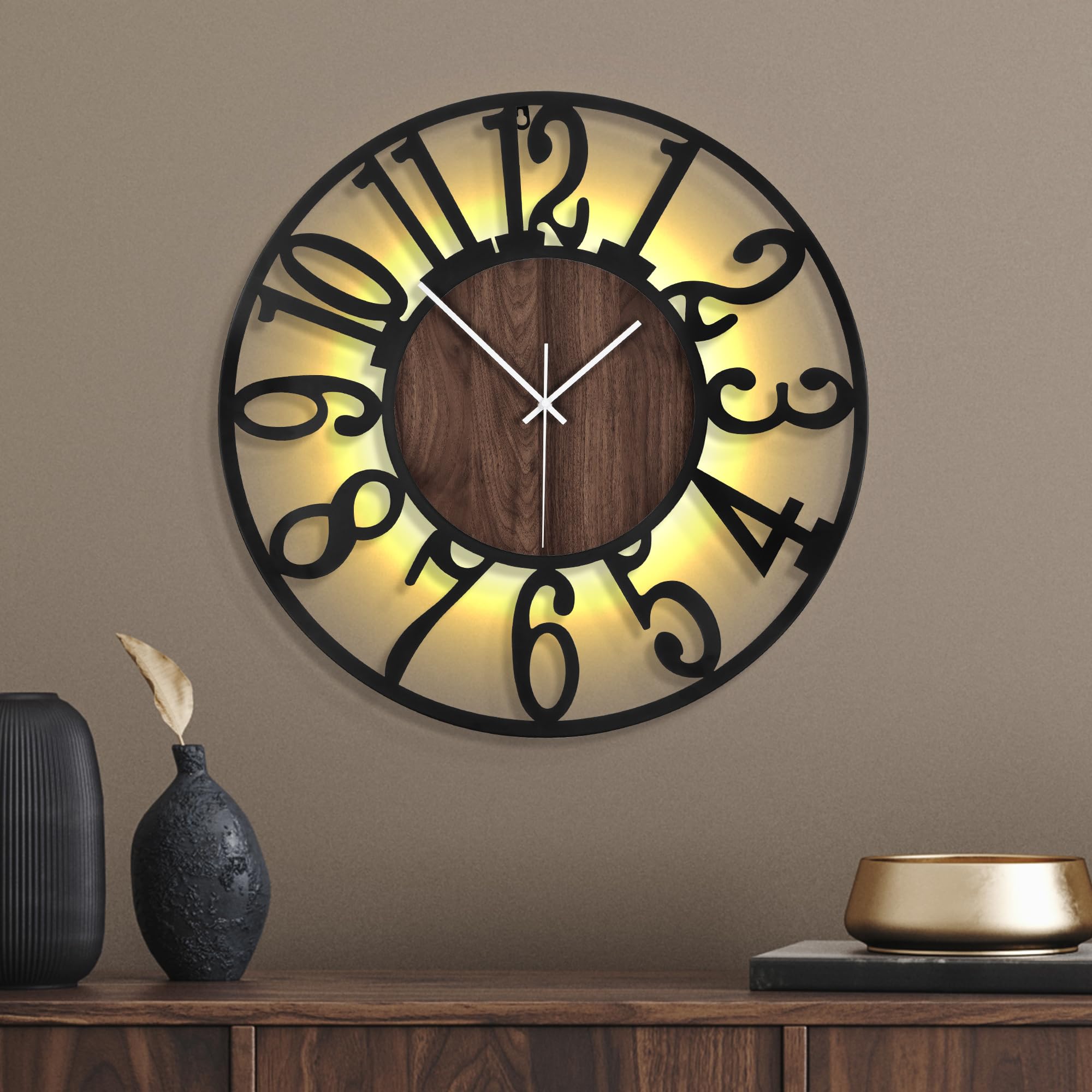 Mee 2ou 20 Inch Large Metal Wall Clock with Voice and Light Sensor Night Light, Glow in The Dark Non-Ticking Silent Battery Operated Decorative