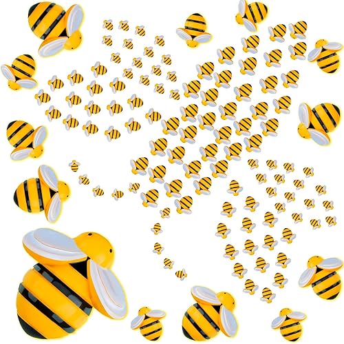 Jetec 100 piezas de abejas pequeñas de resina para manualidades de abejas pequeñas a granel, adornos de plástico para adornos de jardín y temática