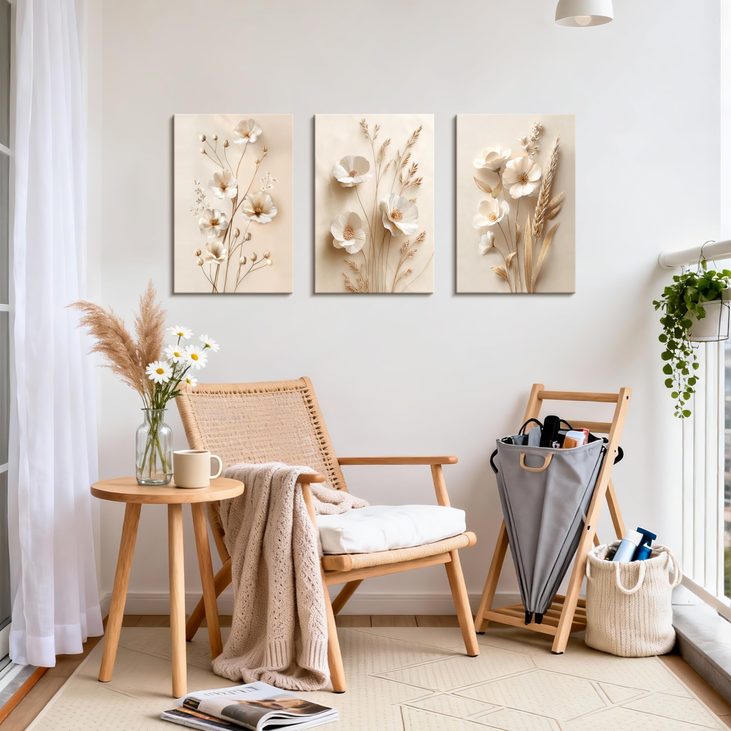 3 Pcs Wooden Framed Canvas Wall Art Set Bohemian Sage Green Canvas Prints Poster Geometric Line Beige Green Pictures for Living Room Bedroom Dinning Room Hallway Stairs Wall Decor 30x40cm x3pcs — view 114