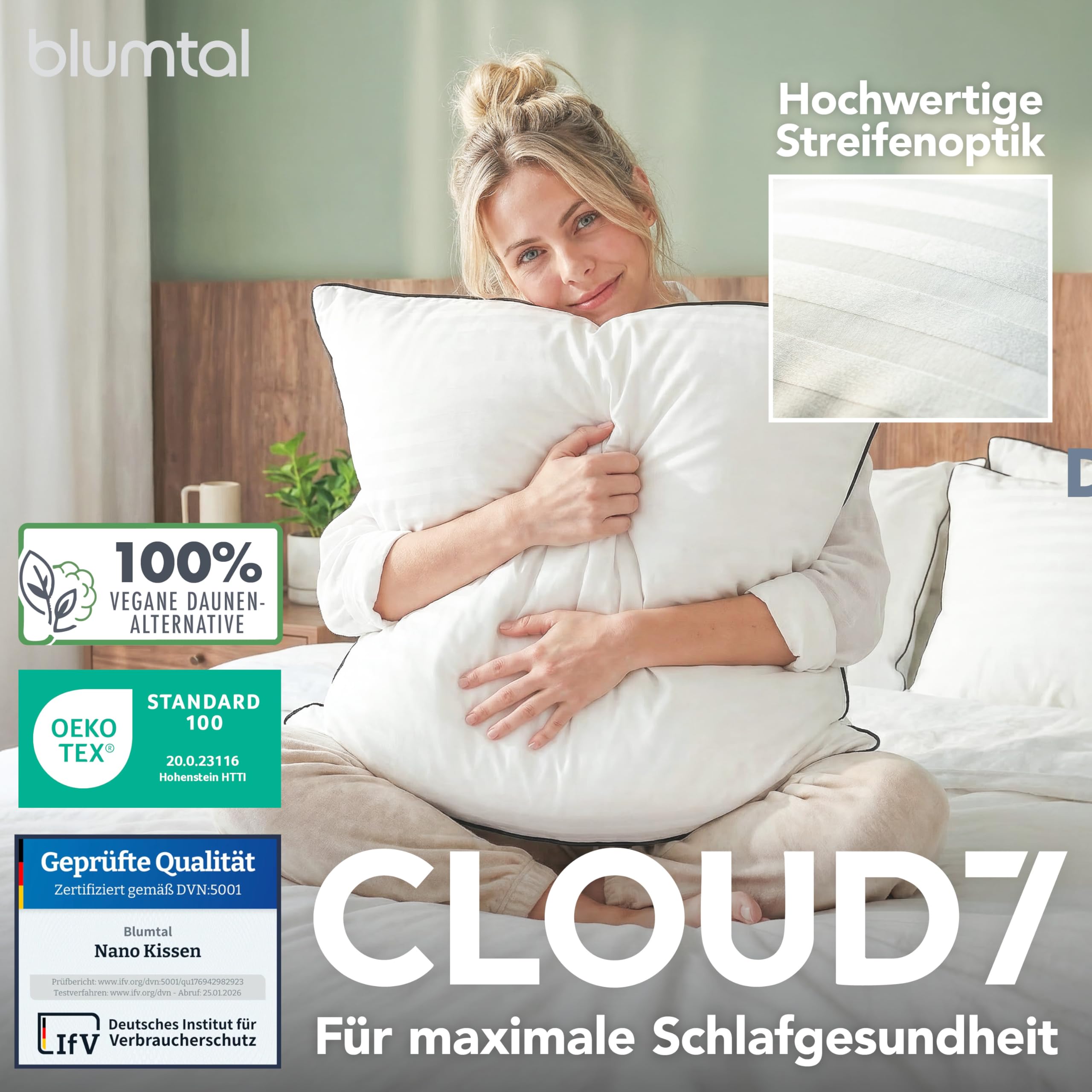 Blumtal Premium Kopfkissen 80x80 cm - Ultra anpassbare Nanofaser-Füllung - Kissen 80x80 mit Paspelierung & Reißverschluss - Oeko-Tex zert. Kopfkissen Seitenschläfer & Rückenschläfer - 95° waschbar
