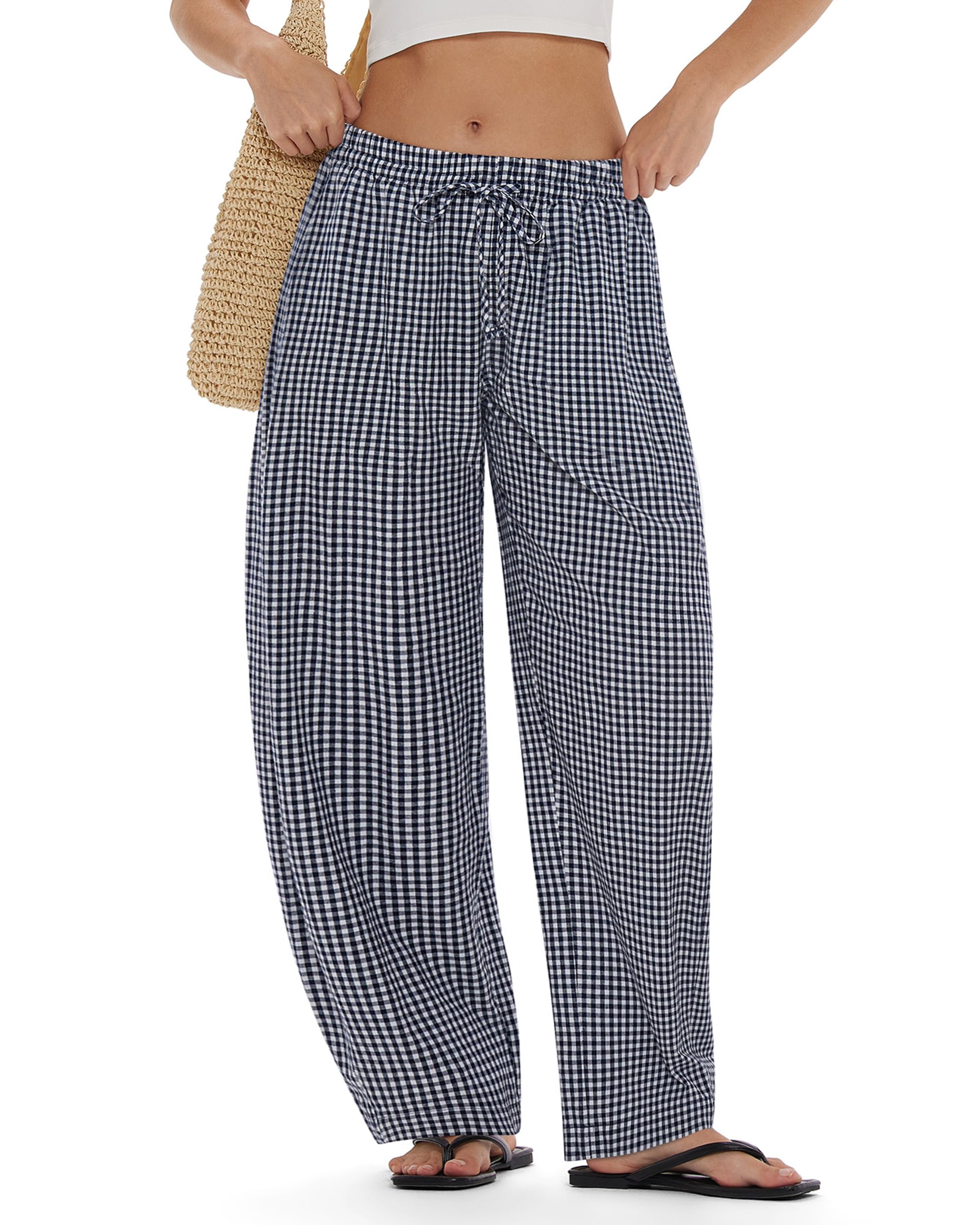 MOOSLOVER Women Linen Lightweight Barrel Pants Drawstring Comfort Casual Lounge Pants Baggy Loose Ankle Pants with Pocket
