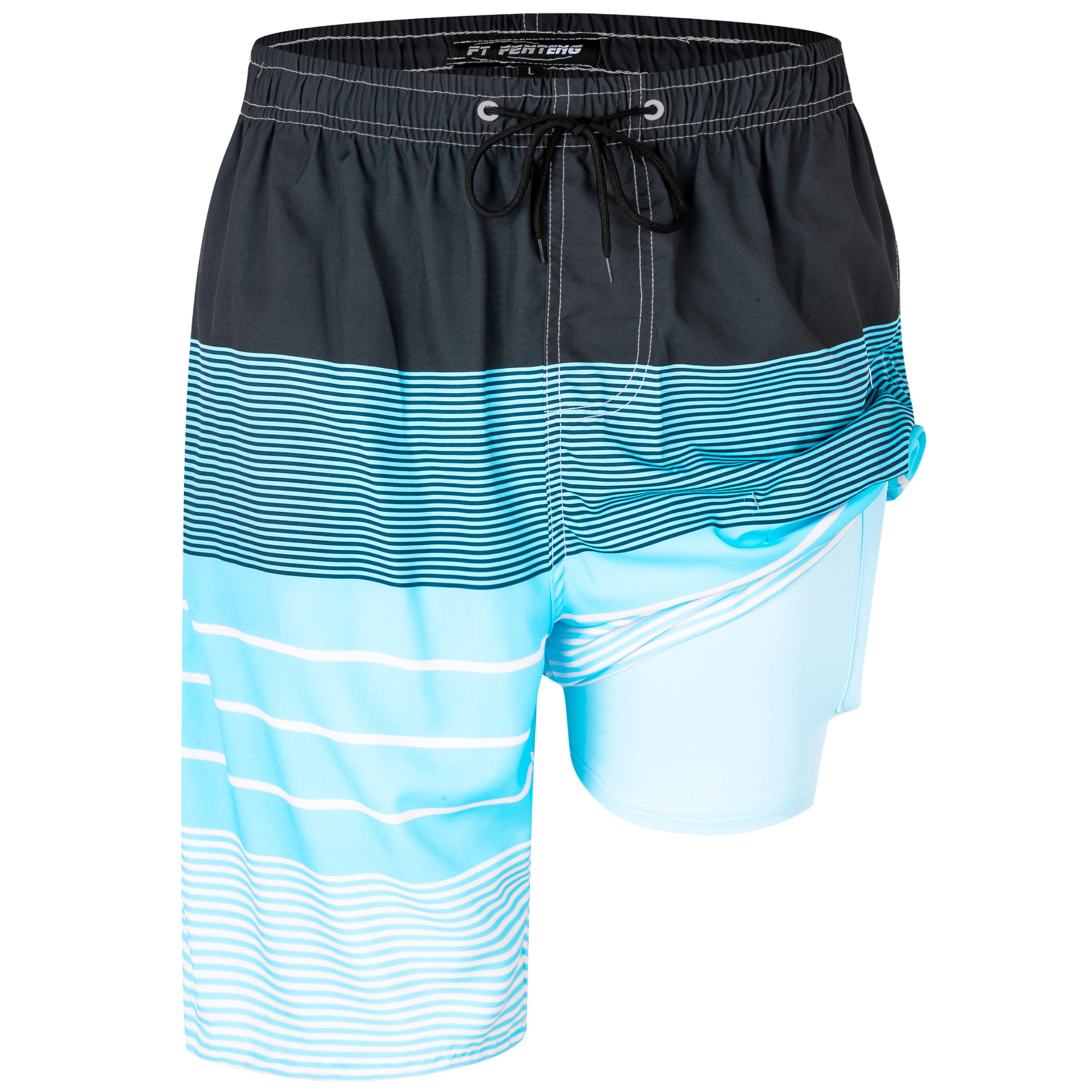 FT FENTENG Mens Swim Trunks with Compression Liner 9" Big and Tall Board Shorts 2 in 1 Quick Dry Long Swimwear Bathing Suits