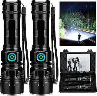 Rechargeable Flashlights 90000 High Lumens - 2 Pack, 12 Hours Powerful LED Flash Light with Multiple Light Modes, Super Bright & IPX5 Waterproof Torch for Camping, Home, Emergencies
