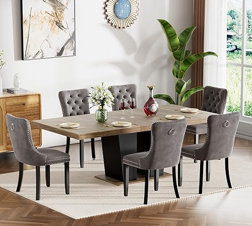 Miniatura 64 de HomVent Juego de mesa de comedor expandible para 6 personas, juego de mesa de comedor extensible de 63 a 79 pulgadas con sillas de terciopelo con