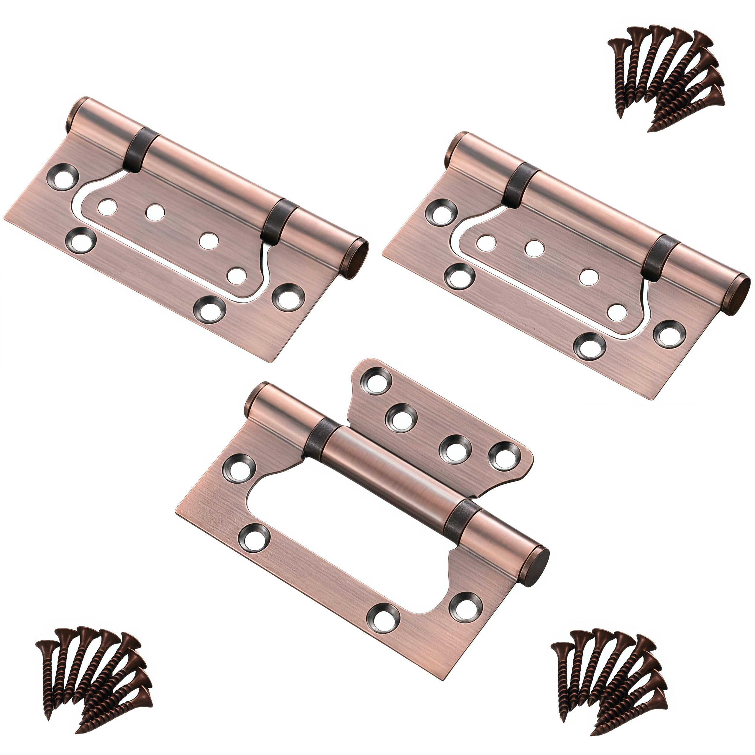 Vbnexyr Antique Red Folding Hinge 3 Pack Of Stainless Steel 360 Degree Rotating Mother And Child Hinges No Slotting Required Wooden Door Hinges With Screws 5.25 Inches