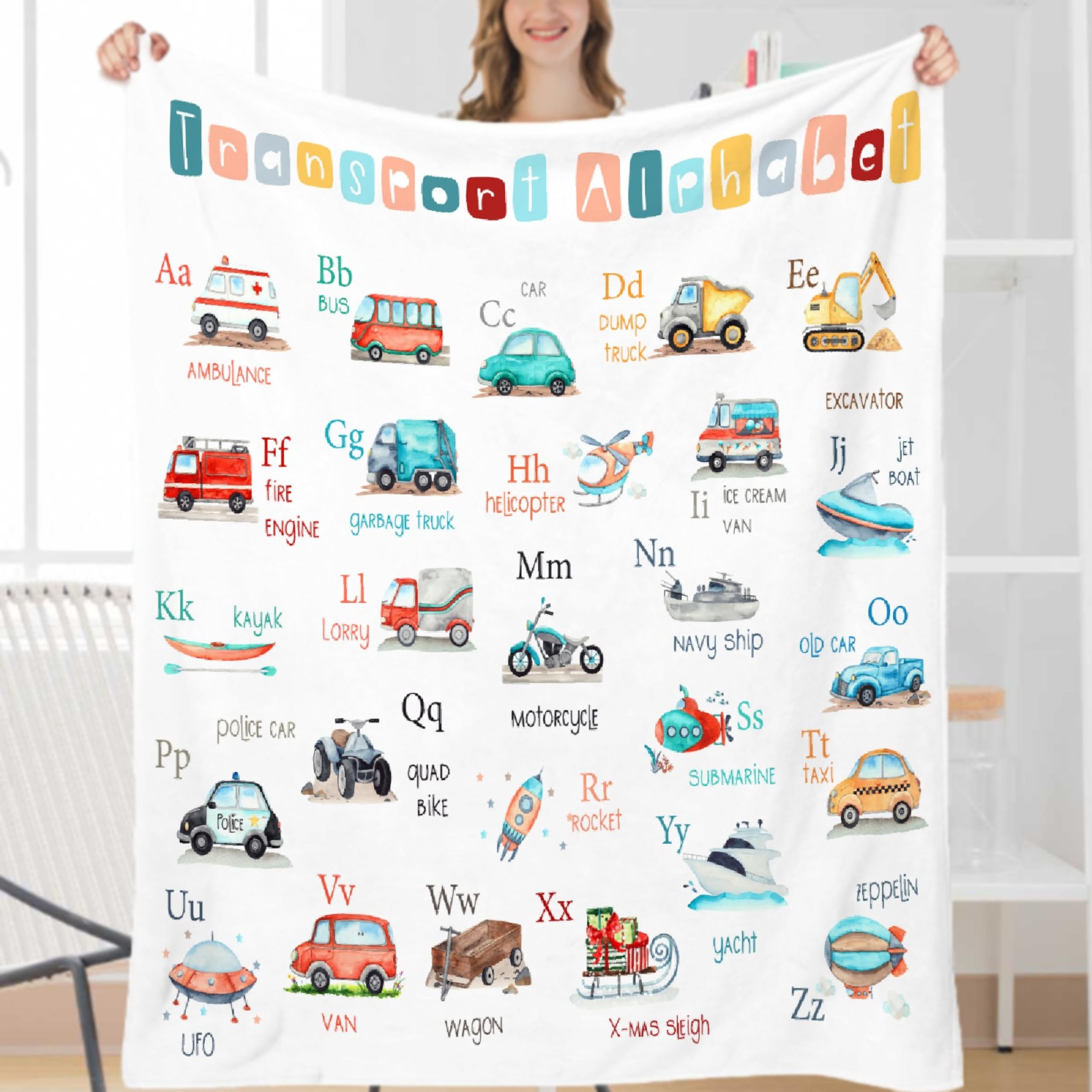 YABUKITA Transport Alphabet Blanket Throw Construction Blanket Truck Toddler Throw Blanket Truck Cars Lover Gift for Halloween Christmas Birthday 30x40in for 1-5 Toddler/Puppy
