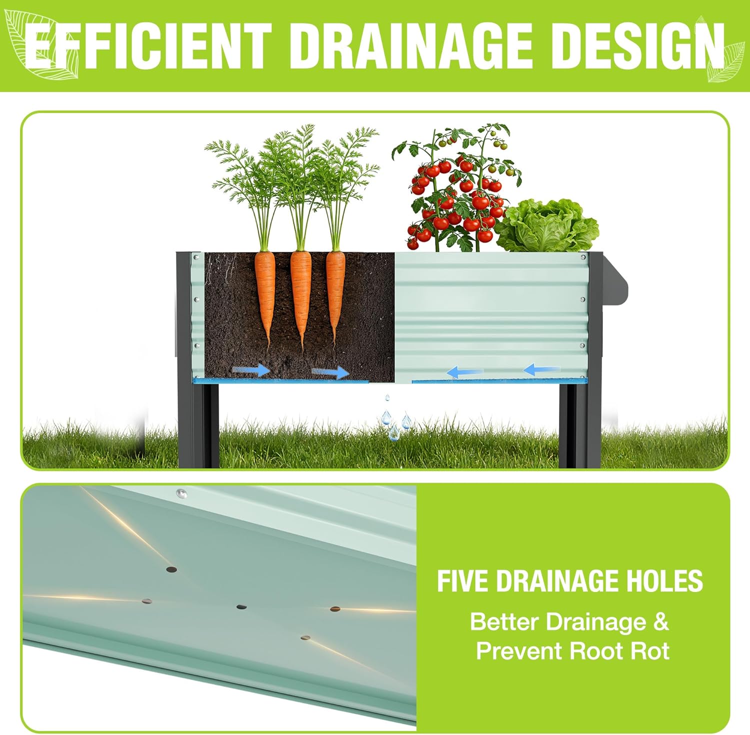 WORKPRO Galvanized Raised Garden Bed with Legs & Wheels, 37x14.6x31.6in, 400LB Capacity Elevated Planter Box for Garden, Backyard, Patio & Deck, Light Green