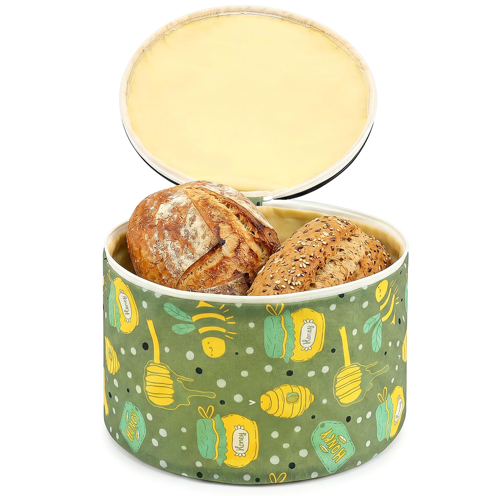 Cylindrical Beeswax Bread Bag, Reusable Sourdough Container with Double Zipper and Handle,Keep Bread Fresh Storage Bag for Storing Toast, Sourdough and Homemade Baked Treats(Honeypot)