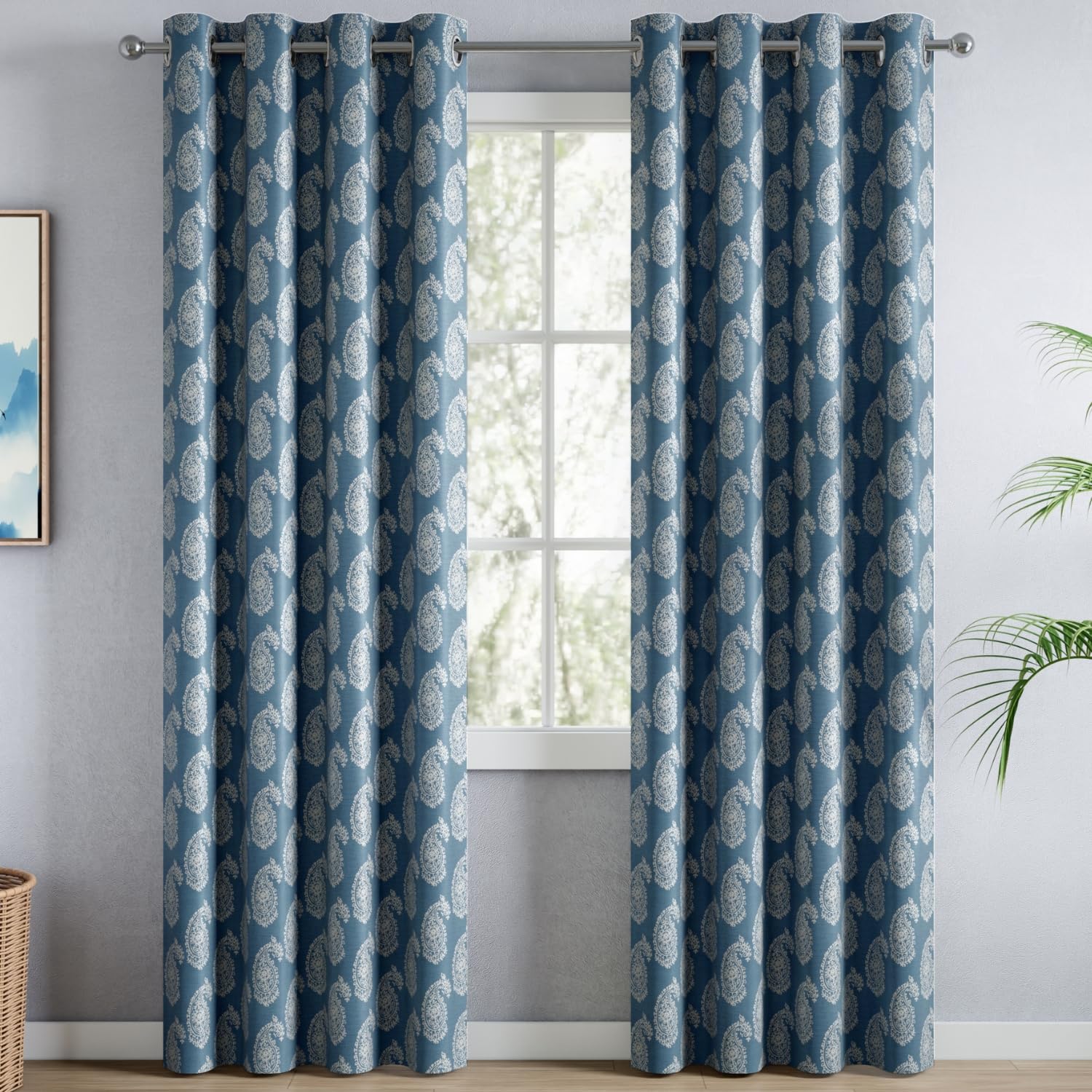 haus & kinder Blackout Door Curtains 7 Feet Long Pack of 2 Door Curtains, 7 Feet Curtains for Door, 80% Room Darkening (Neel Buta, Pale Blue 114x213 CM)-image-44