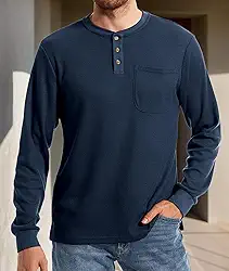 Camisetas masculinas Henley manga curta botão waffle com bolso