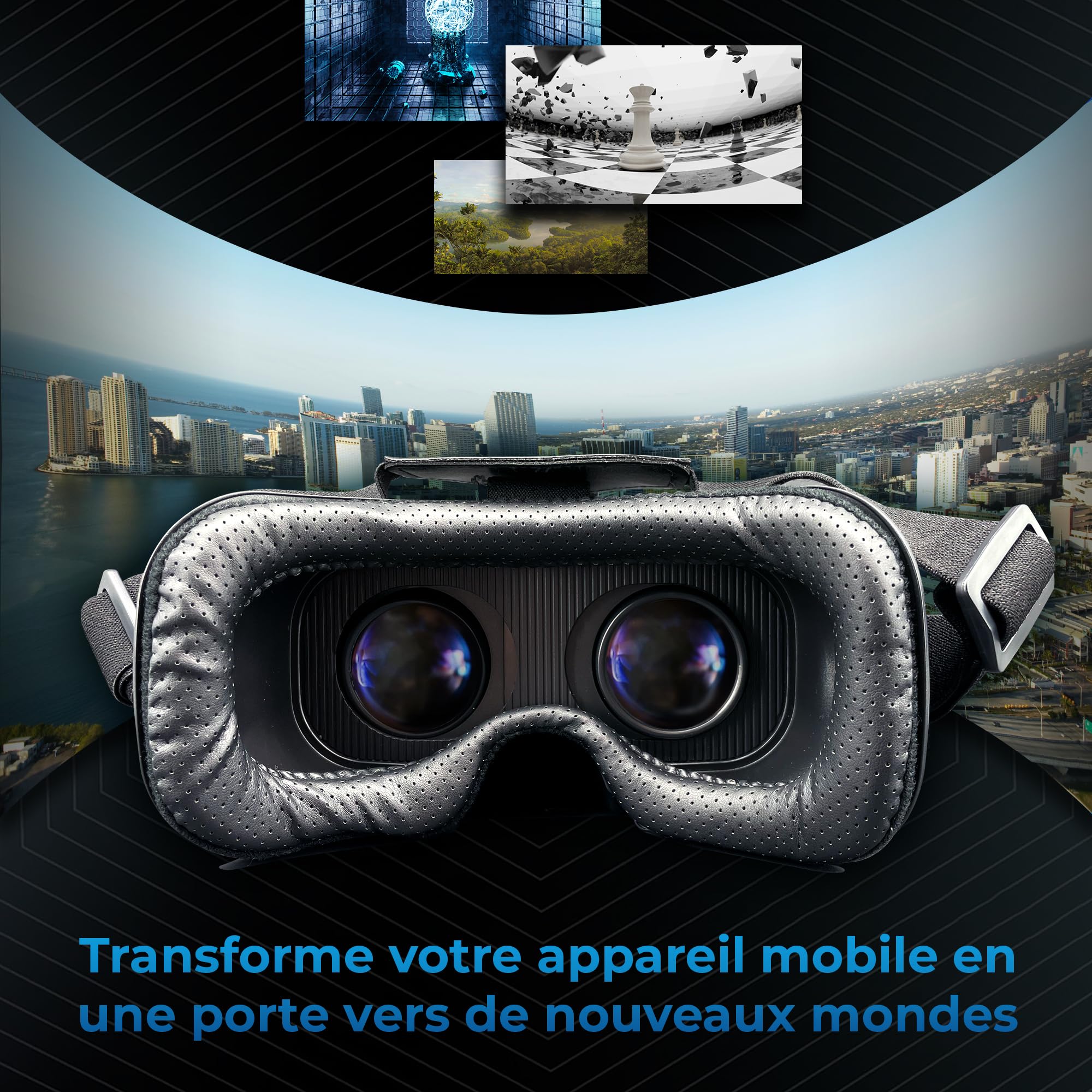KIIROO Casque VR pour Téléphone – Réalité Virtuelle Mobile iPhone, Android & Windows, 40mm HD Lentilles, IPD & Focale Réglables, Confortable et Compatible Lunettes | Casque Réalité Virtuelle