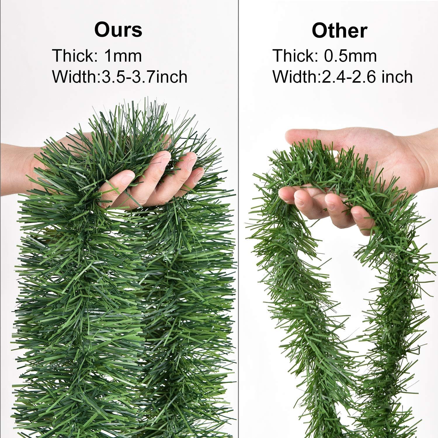 Guirnalda de Navidad, guirnalda de pino artificial de 16.4 pies, decoración de vacaciones para interiores y exteriores, chimeneas verdes, decoraciones de fiesta