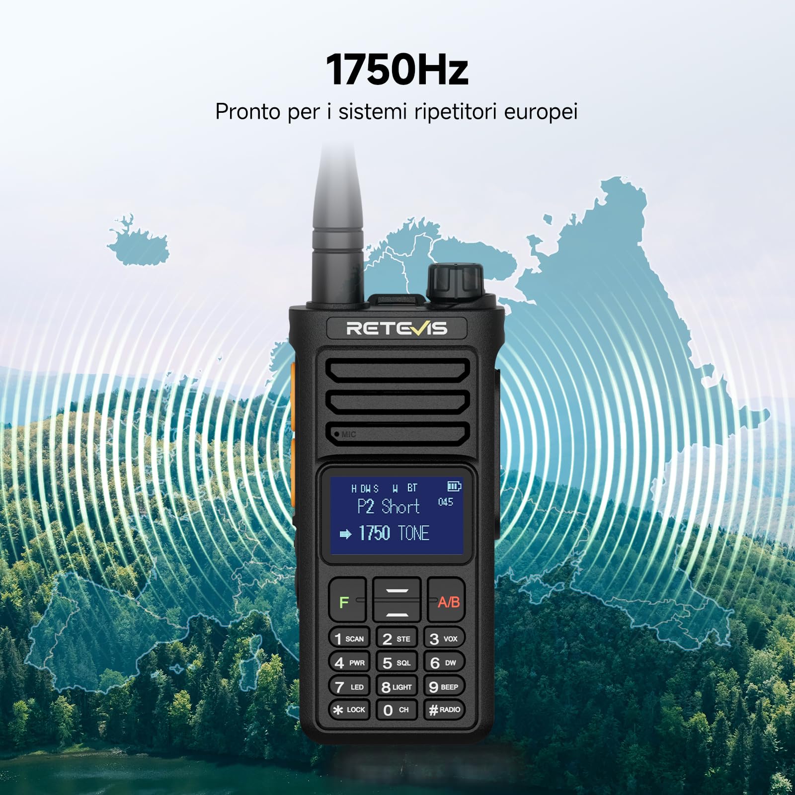 Retevis Ailunce RA89R Ricetrasmittenti con cuffie, Controllo App, Ripetitore Temporaneo Walkie Talkie, AM/FM, Trasferimento Dati Type-C, 2800mAh, per Appassionati(1 pezzo,1 auricolare)