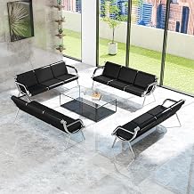 Kinfant Waiting Room Chair- Office Reception Furniture with Armrest and PU Leather Cushion, Office Guest Chair for Waiting Room Airport Hospital Bank Lobby, Black 3-seat*4