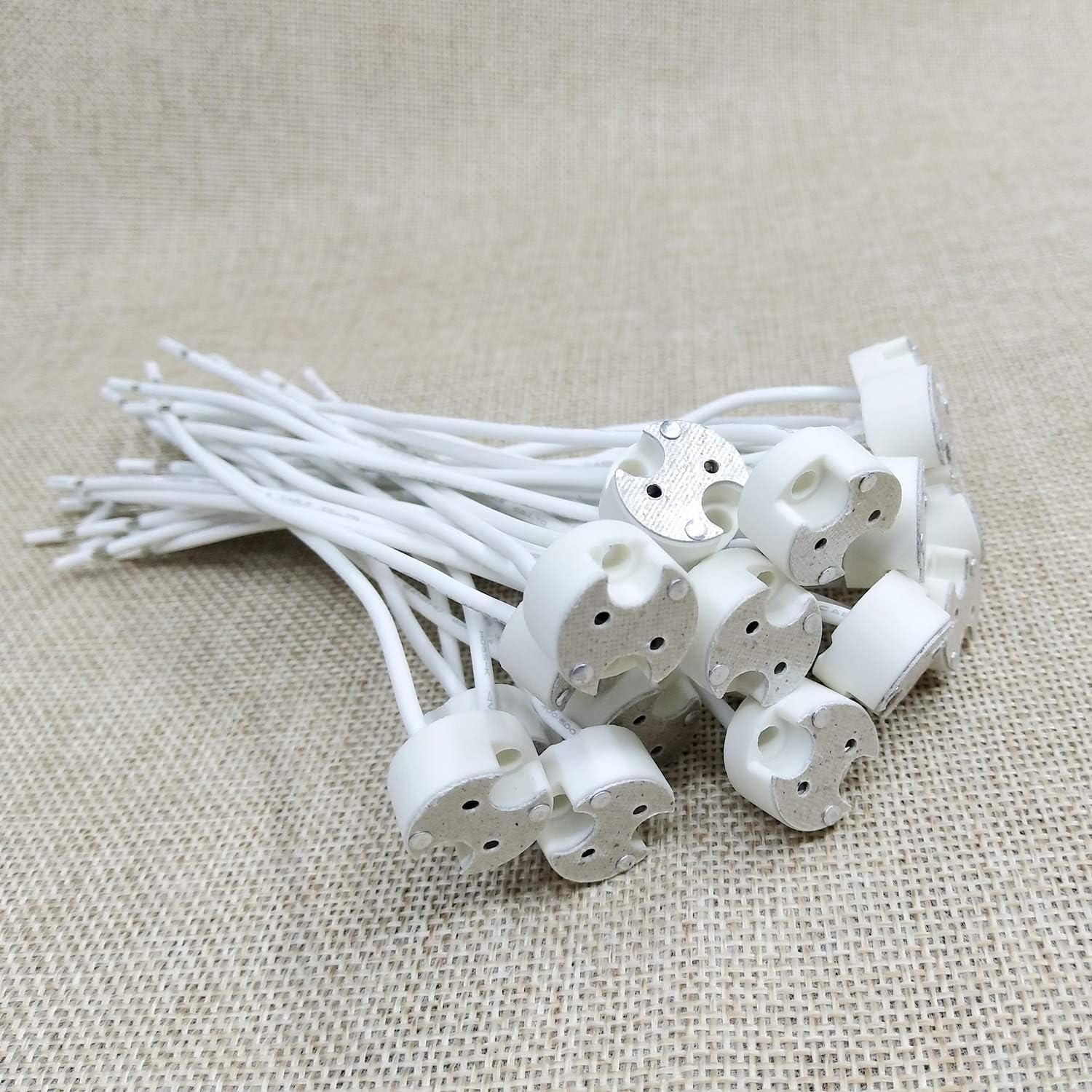 20 pcs G8 Base Porcelain Halogen Socket G8 LED Light Bulb Ceramic Socket with 6" Leads Wire Connector for Retrofit Halogen Light Bulb