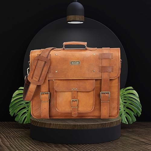 Miniatura 9 de Bolsa de cuero espaciosa y elegante para computadora portátil para hombre, grande, color marrón tostado, maletín de cuero para hombre, compañero