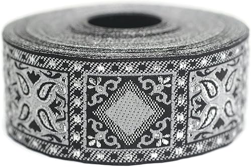 35587 - Carrete de 11 yardas de 1.37 pulgadas de ancho, diseño geométrico, color gris, cinta decorativa, cinta para manualidades, cinta de coser