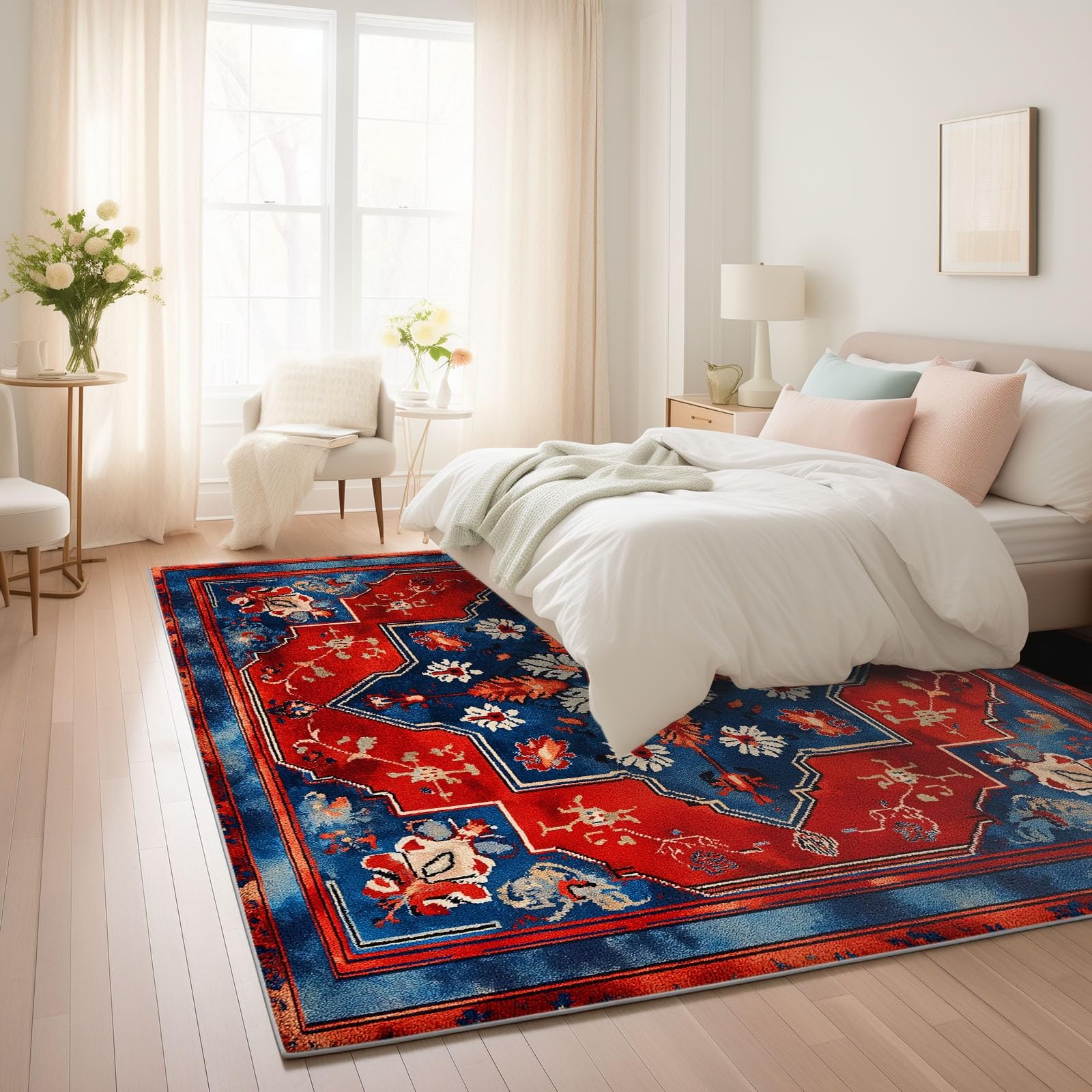 Dywan Symetria Kwadratowa Geometria Antypoślizgowe Dywaniki 140 x 200 cm, Vintage Kwiaty Miękkie Prostokątne Dywaniki Do Salonu - Wystrój Domu Dywan Można prać w pralce