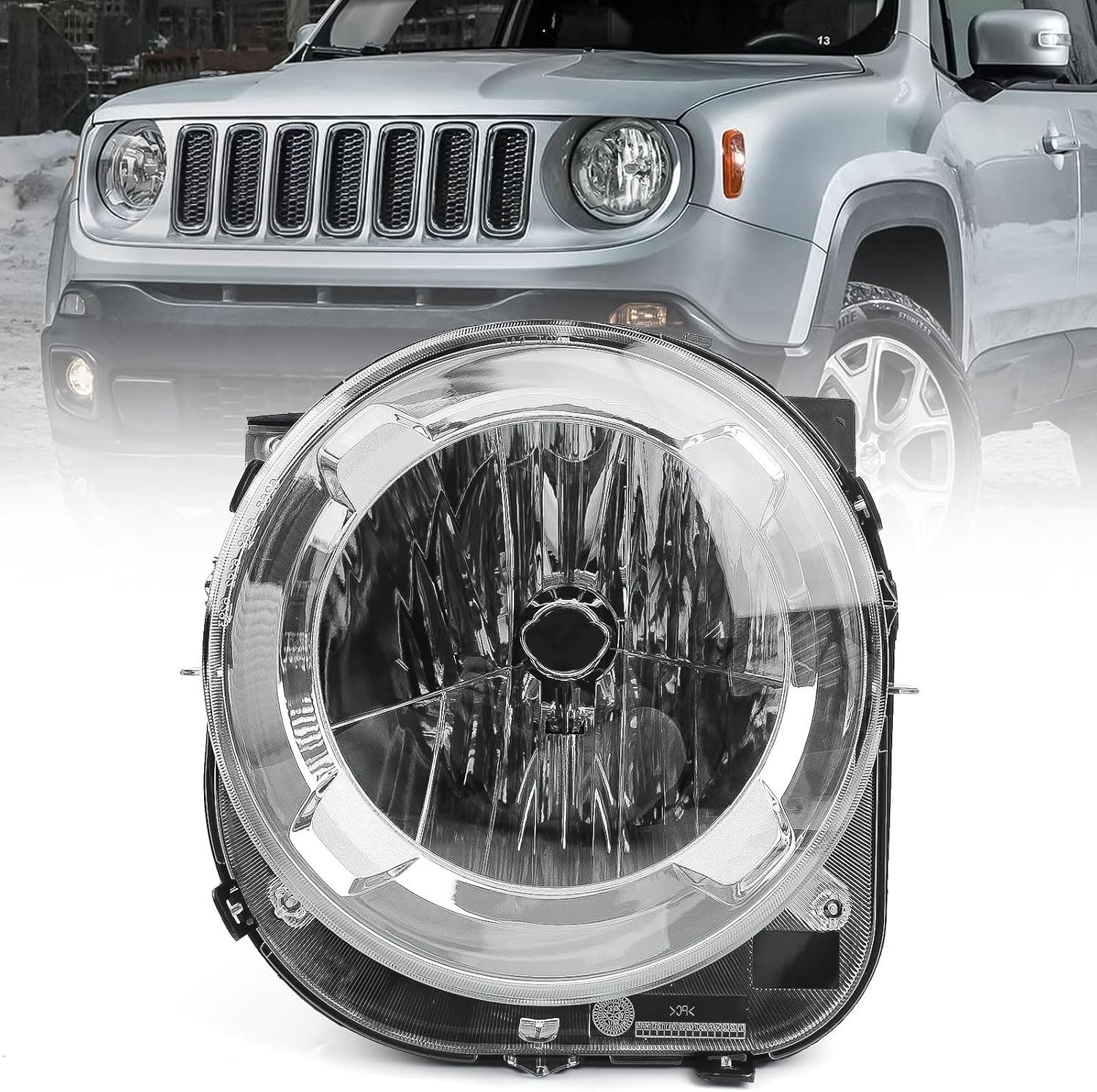 Huray Headlight Assembly for Jeep Renegade 2015-2018 Halogen Type Head Lamp Replacement Passenger Side 68256567AA, CH2503273 RH