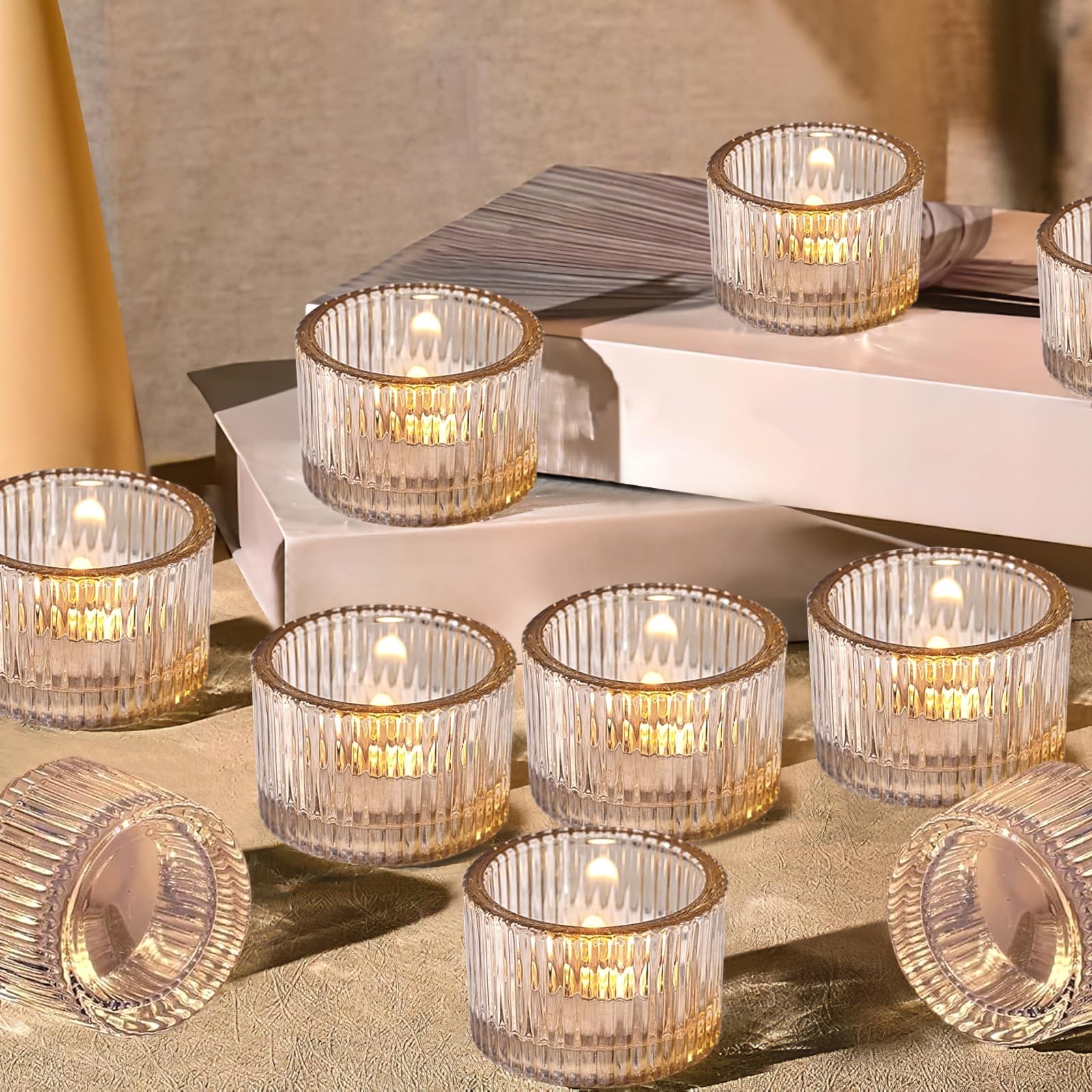 Lot De 12 Photophores En Verre Transparent - 6,5 X 5 Cm, Pour Bougies Chauffe-plat, Décoration Table