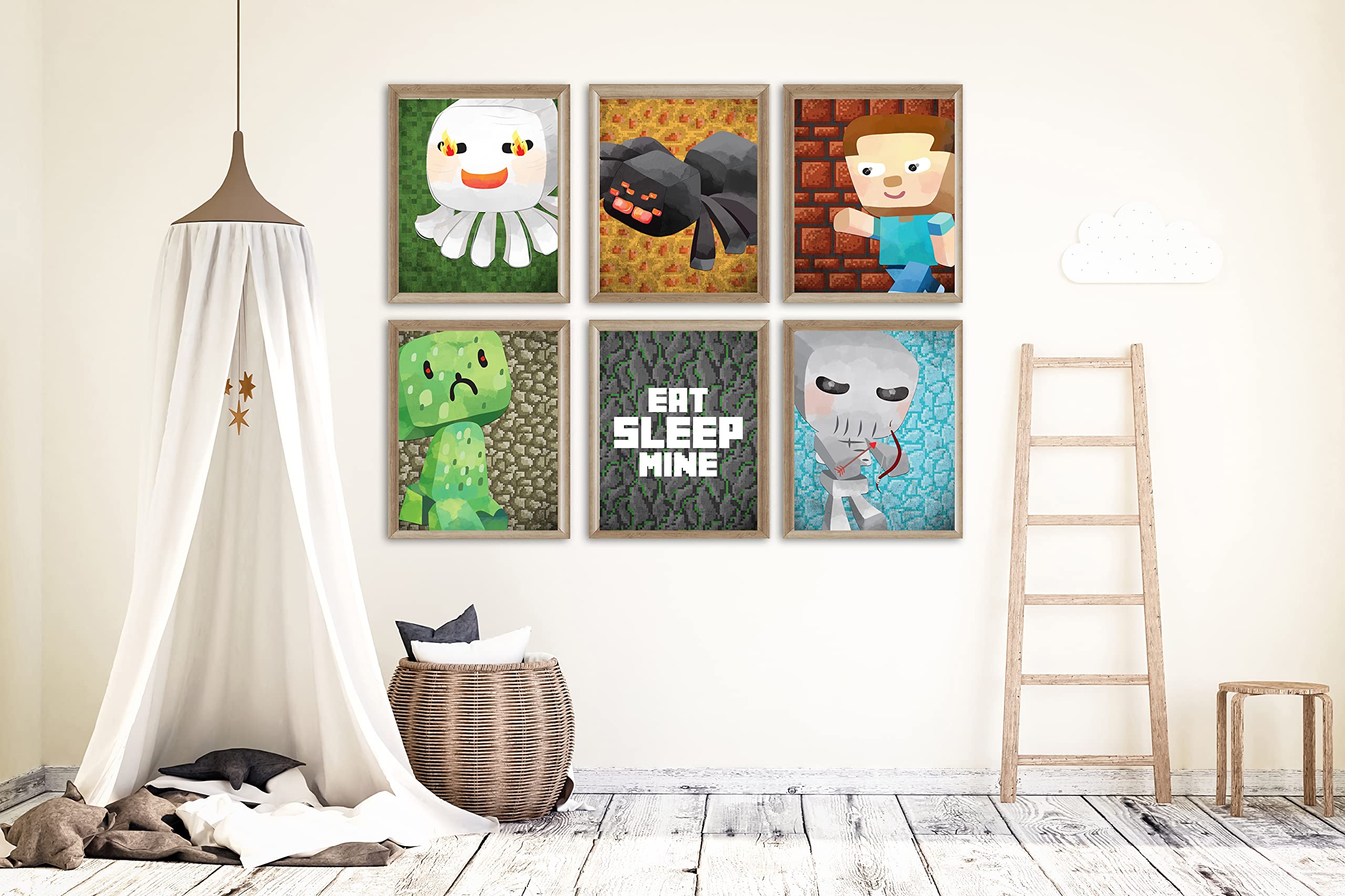 Silly Goose Gifts Pixel Miners Wall Art Decor Prints - Video Game Themed Poster Ideal for Bedroom and Gaming Room Made in USA 8x10 (Eat Sleep Mine)