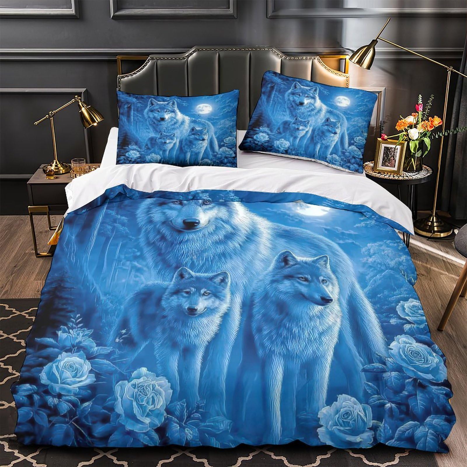 Parure de lit loup ultra douce抗皱透气单人被套135x200cm pour fille