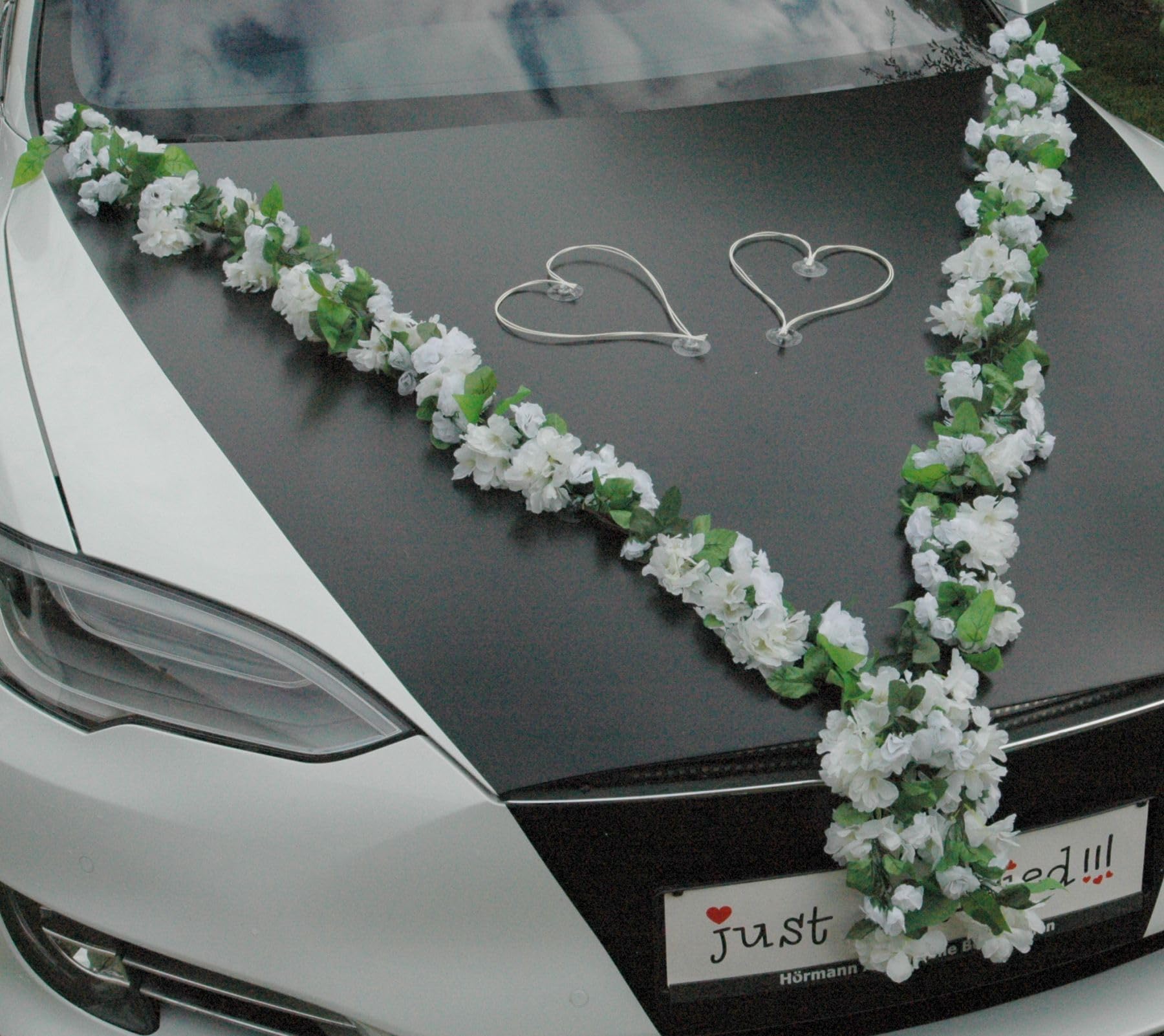 MultiblUTIGE Guirlande de mariés avec roses orchidées et camélias Décoration de voiture Mariage Voiture Décoration de voiture (Blanc)