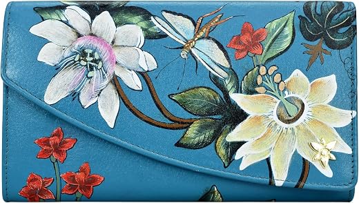 Anuschka Women’s Hand-Painted Genuine Leather Accordion RFID Blocking Flap Wallet - Royal Garden