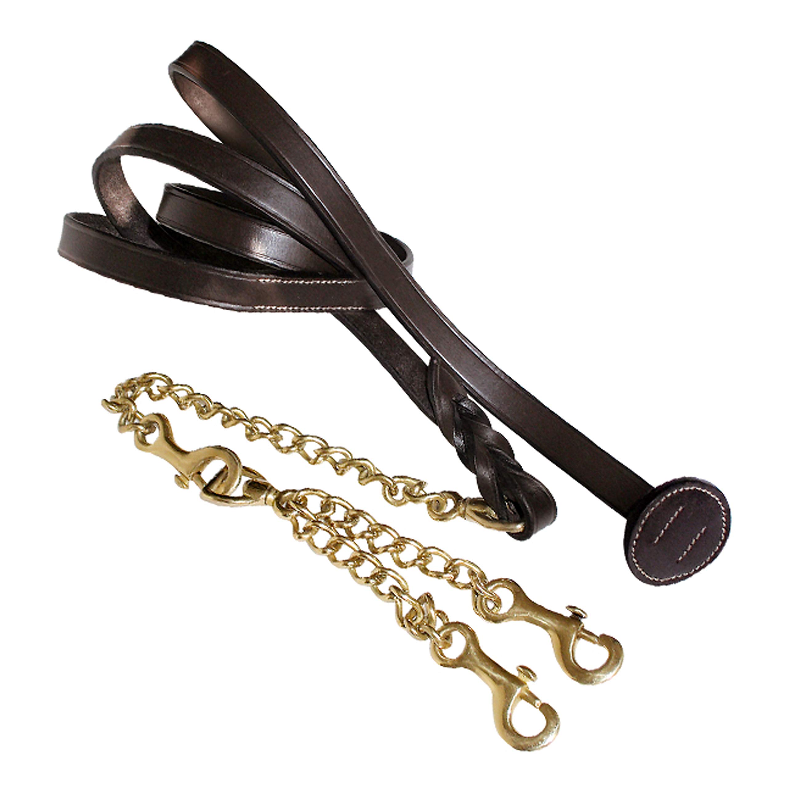 ExionPro Leather Lead with Double Brass Chain with Swivel | Vegetable Tanned Leather | Black, Havana Brown Option - Over, Full, Cob, Pony, Black, Vegetable Tanned Leather (Advance Rider)-Std
