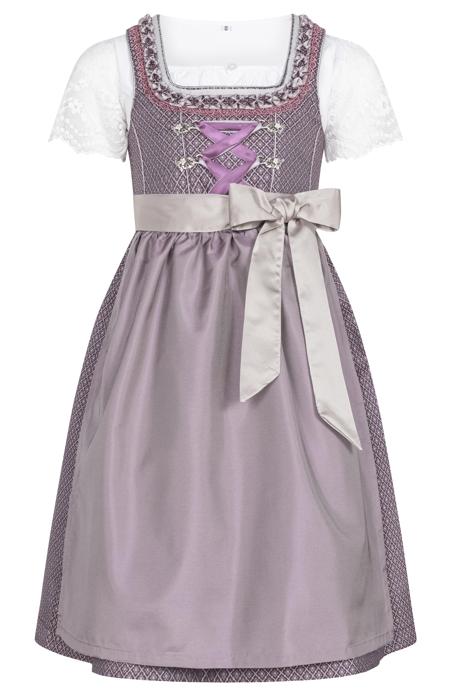 Nübler Dirndl Mädchen - 3 teiliges Set Dirndl Kleid mit Trachtenbluse und Schürze traditionell - Moderne bayrische Tracht, Gavrila in Aubergine