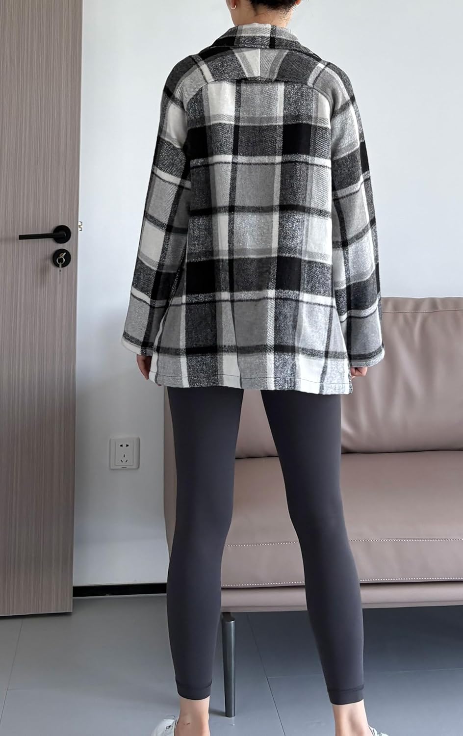 FTCayanz Women's Flannel Shacket Plaid Jacket Button Down Long Sleeve Shirts Casual Coats with Pockets - Image 5