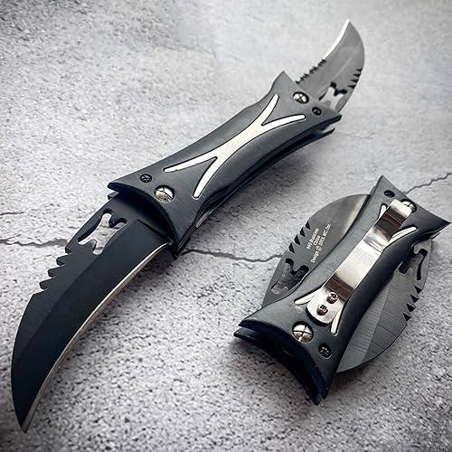 Miniatura 5 de MADSABRE Cuchillo plegable de supervivencia de doble hoja para campamento, cuchillos de bolsillo tácticos con clip de bolsillo y bloqueo de forro,