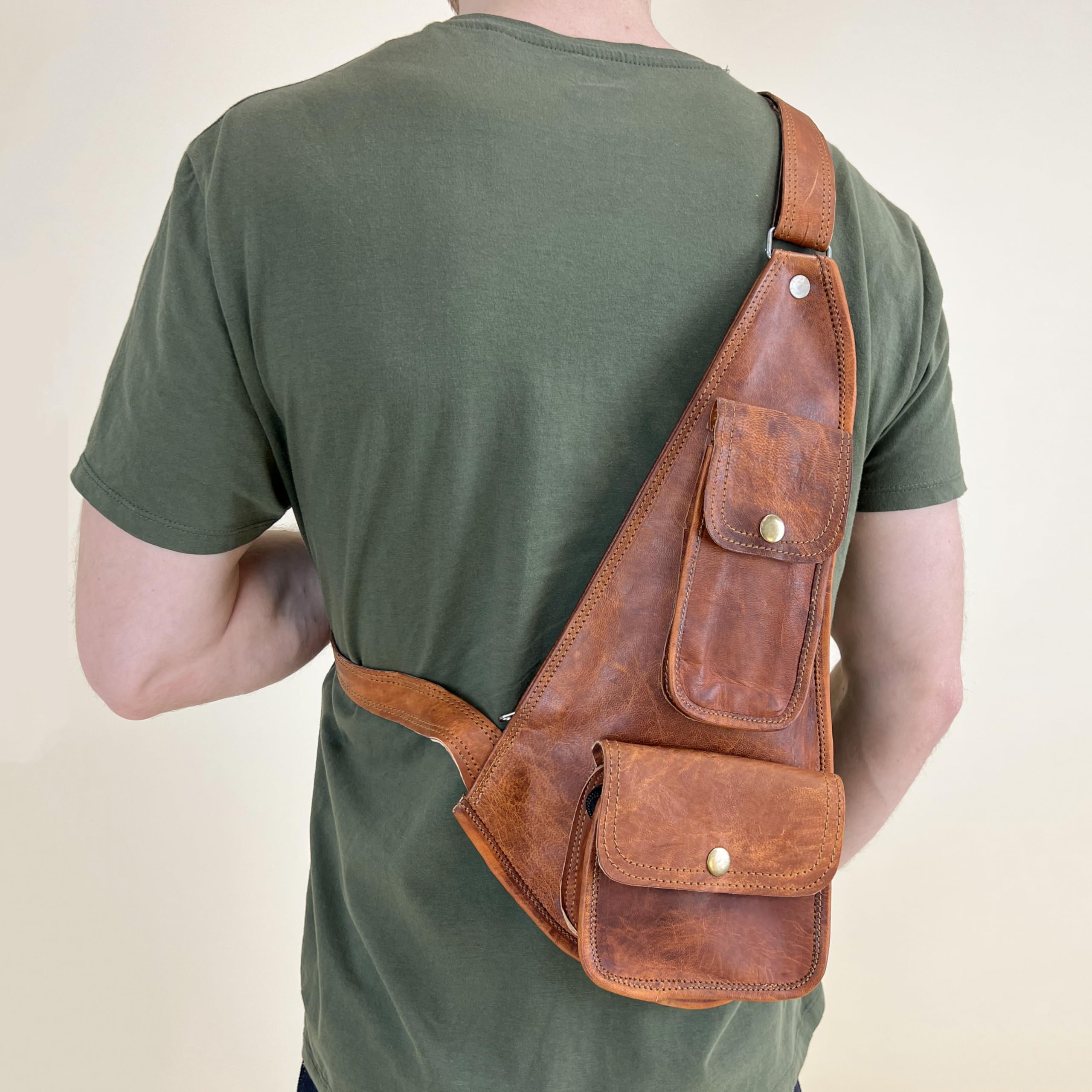 Gusti Slingpack Leder - Joan Umhängetasche Lederrucksack Vintage Retro Braun Leder