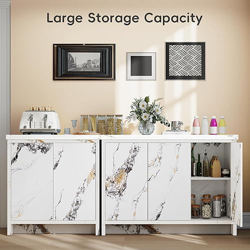 Miniatura 6 de Luban Nese Aparador de buffet con almacenamiento para cocina - Credenza de almacenamiento único de madera, 3 puertas, muebles modernos para comedor,