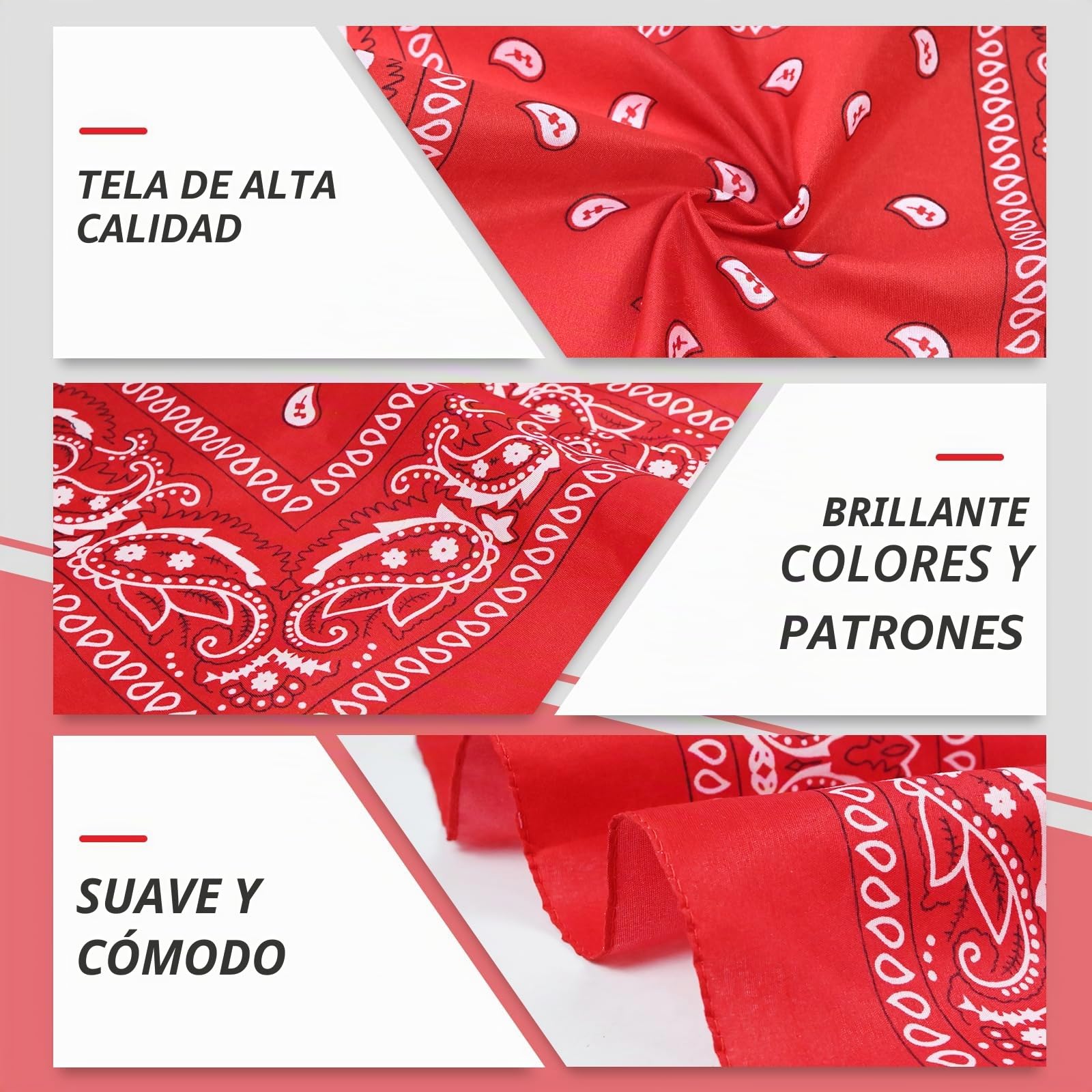 Foulard Carré para Hombre y Mujer, Pack de 12 Bandanas Paisley Estilo Cowboy