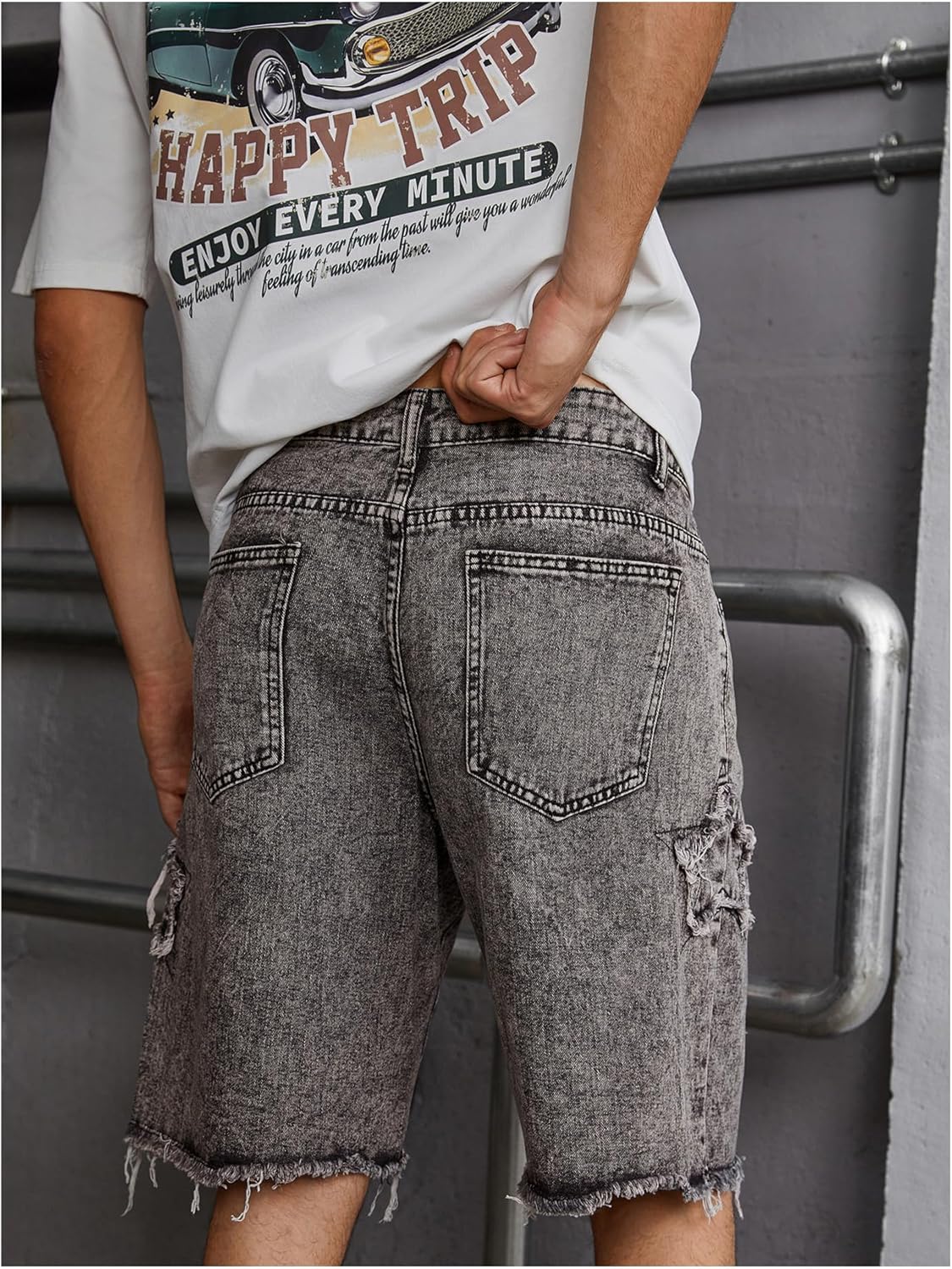 Verdusa Men's Distressed Ripped Jean Shorts Vintage Washed Bermuda Denim Shorts with Pockets - Image 4